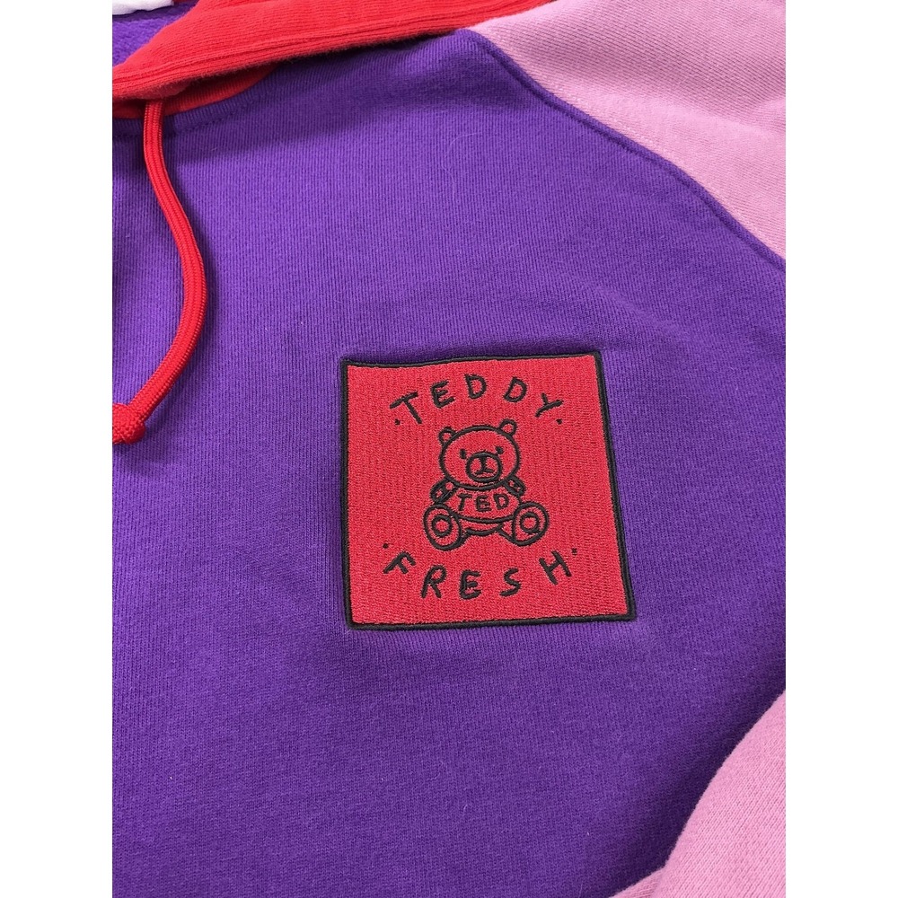 Teddy Fresh Hoodie Mens Large Multicolor Colorblock Pullover Fleece Teddy Logo - Picture 3 of 9